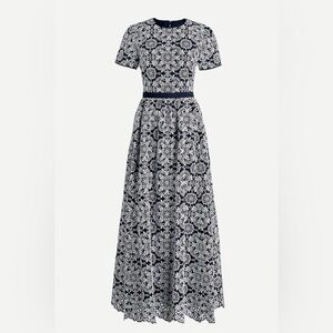 J Crew Short Sleeve Maxi Dress in Eyelet- Navy/White- size 10